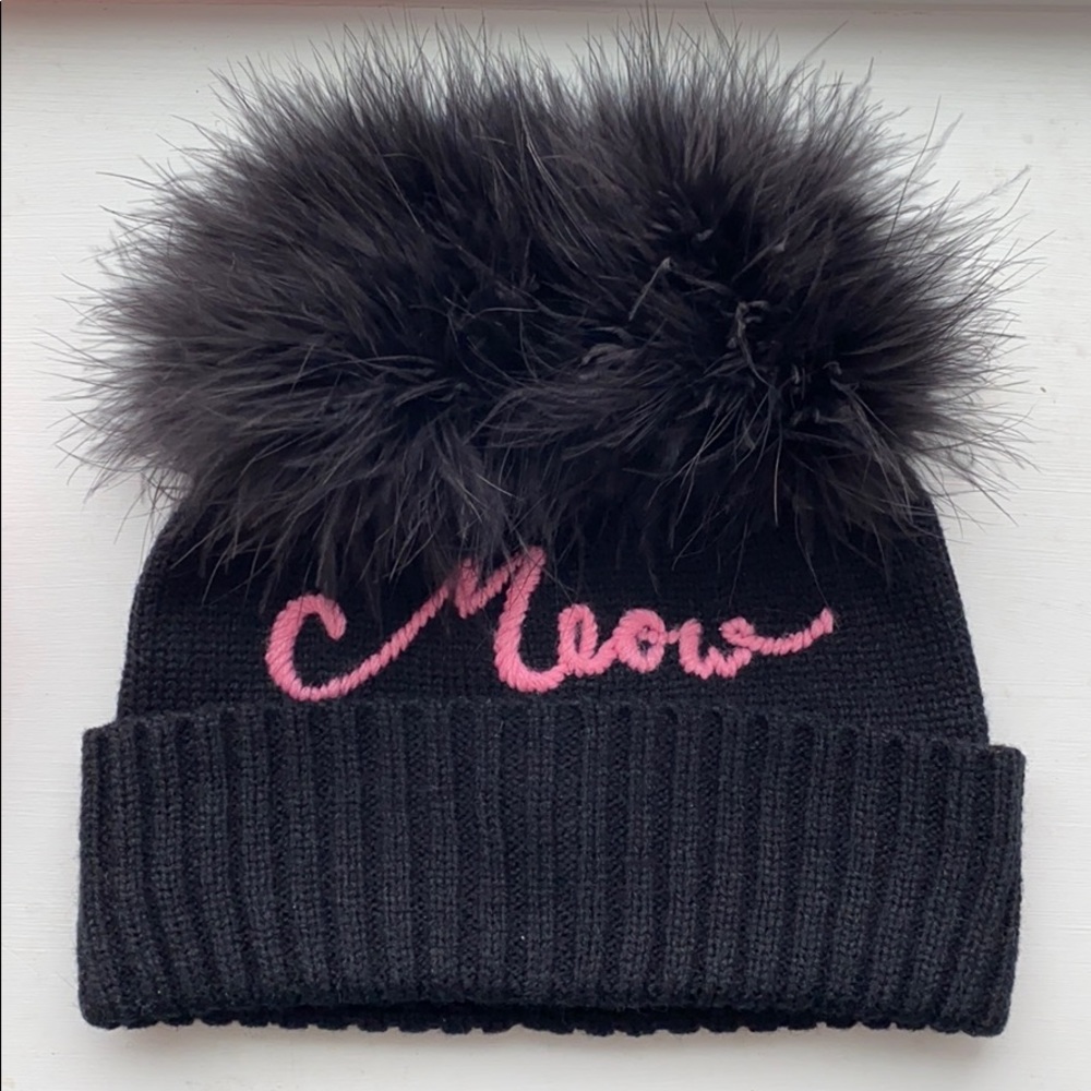 Kate Spade Meow Beanie w/ Marabou Poms